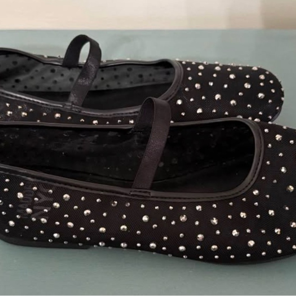 Girls' Black Studded Mary Jane Flats with Strap